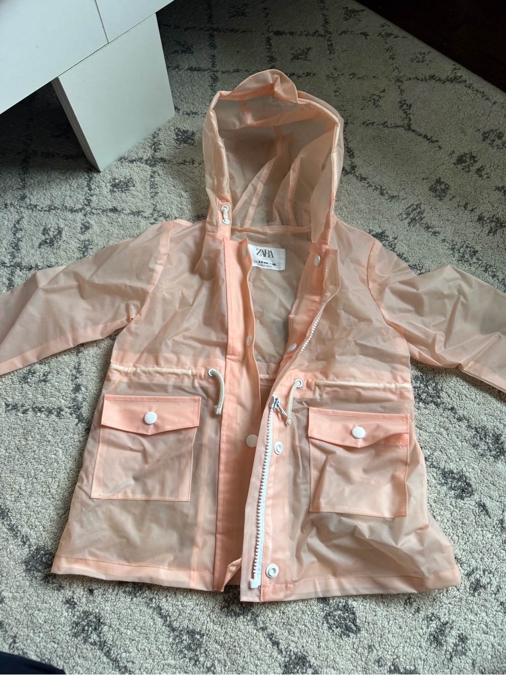 Zara Kids Peach Hooded Raincoat with Front Pockets